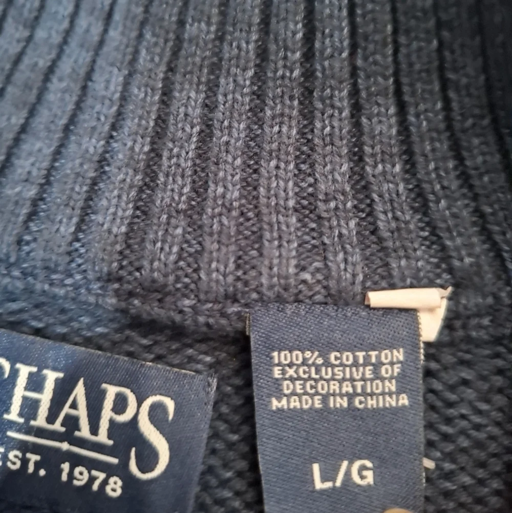 Chaps Men's L Sweater With Elbow Patches Blue. 100% Cotton NWT